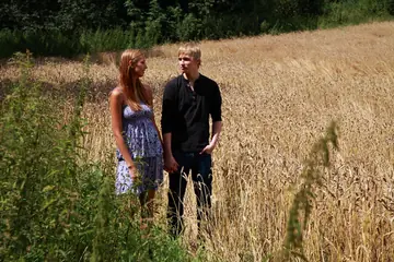 Tall Brunette in a Skirt Fucked Outdoors Takes a Cumshot on Her Tits