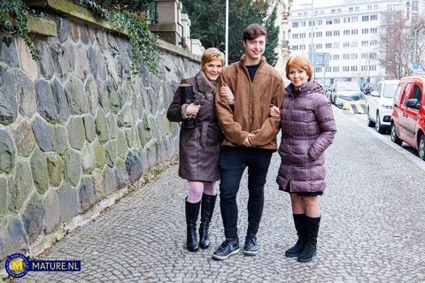 Nicol Mandorla: Two Busty European MILFs Seduce a Man for Outdoor Threesome – photo 1 of 10