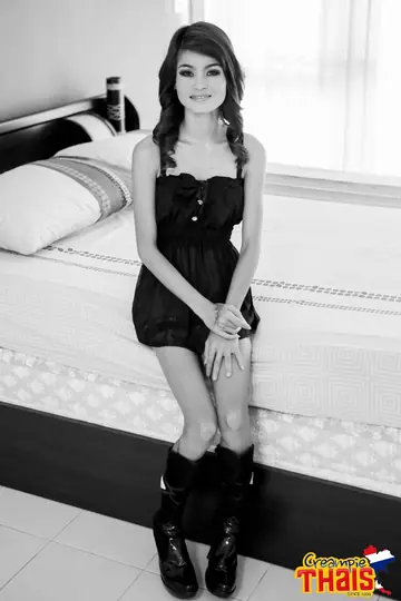 Petite Thai Woman Strips to Heels and Boots and Spreads
