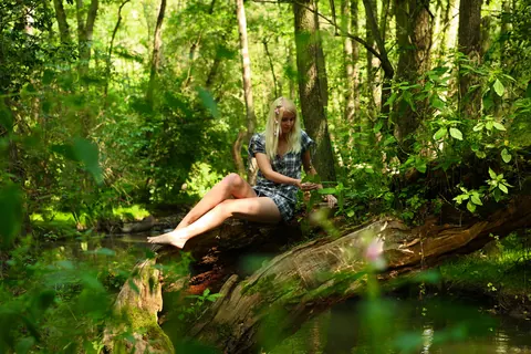 Tall Blonde Masturbates Outdoors in a Skirt – photo 4 of 20