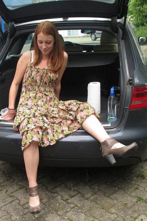 German Redhead Fingers Herself and Fucks in a Public Car – photo 6 of 20