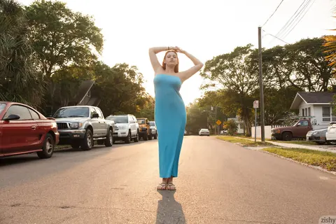 Gina Rosini: Busty Redhead Flashes Her Hairy Pussy Outdoors in a Dress – photo 2 of 11