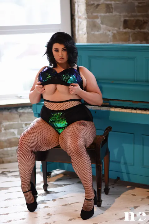 Mature BBW Strips Out of Her Fishnet Lingerie Showing Her Big Tits – photo 12 of 21