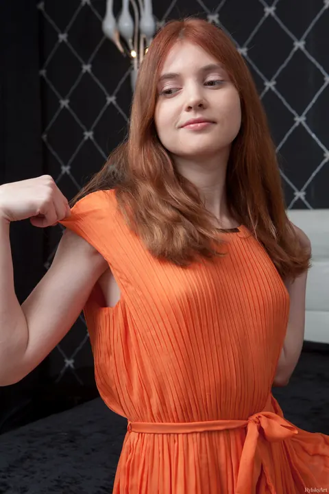Orabelle Koivu: Redhead in a Skirt Spreads Her Hairy Pussy – photo 3 of 21