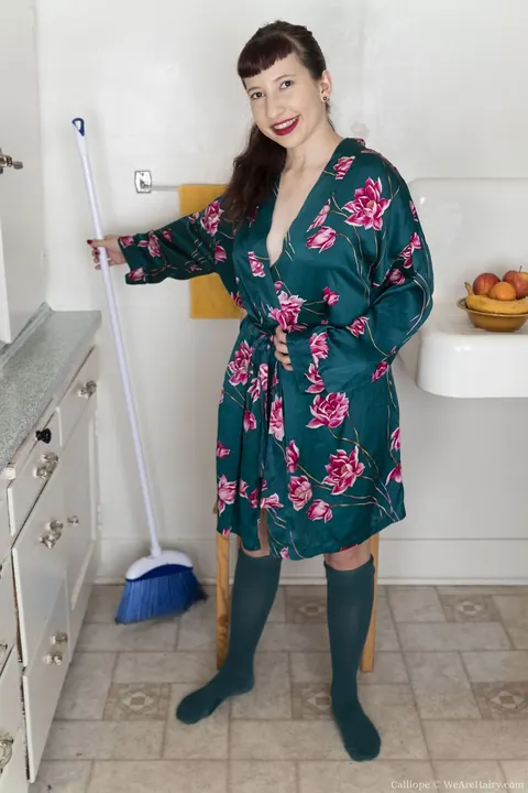 Brunette PAWG in Socks Strips Off Her Robe and Fingers Her Hairy Bush – photo 1 of 21