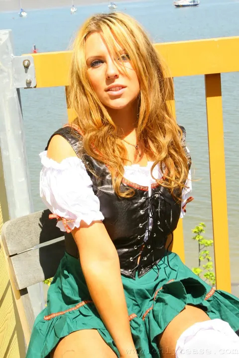 Daryl M: Busty Brunette in a Skirt and Heels Spreads Outdoors – photo 4 of 21