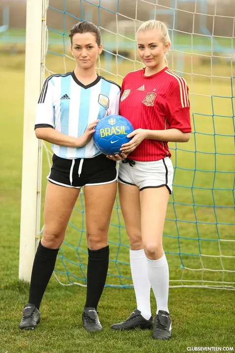 Cayla Lyons: Blonde and Brunette Lesbians Kiss and Finger in Soccer Gym – photo 1 of 20