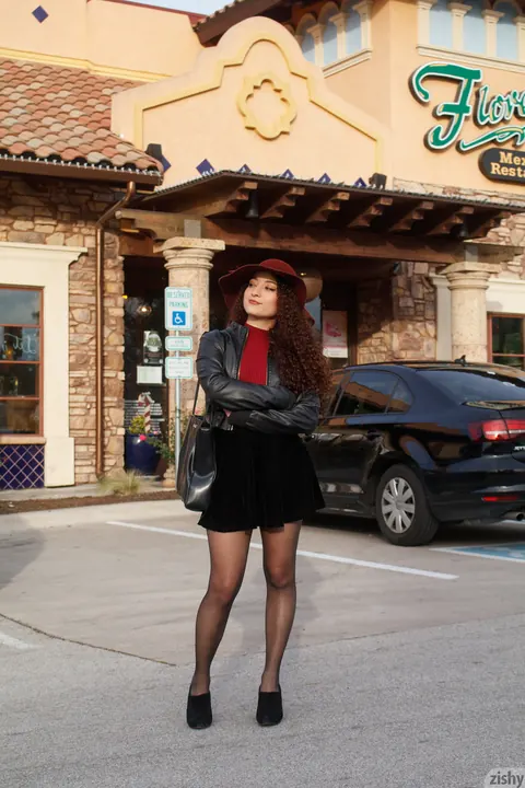 Lana Lovelace: Petite Latina in Stockings and Heels Poses by a Car – photo 1 of 13