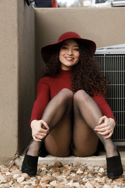 Lana Lovelace: Petite Latina in Stockings and Heels Poses by a Car – photo 6 of 13