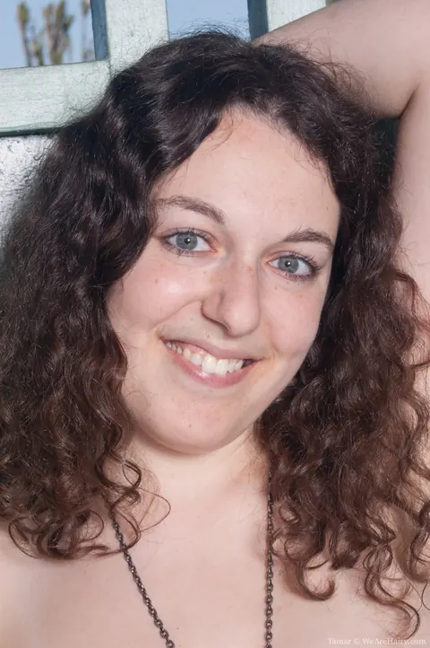 Chubby Curly Brunette in a Bikini Strips and Spreads Outdoors – photo 21 of 21