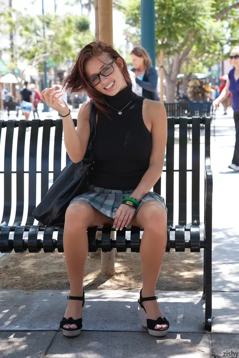 Victoria Lynn: Petite Redhead in a Skirt and Glasses Flashes Her Panties in Public – photo 4 of 11