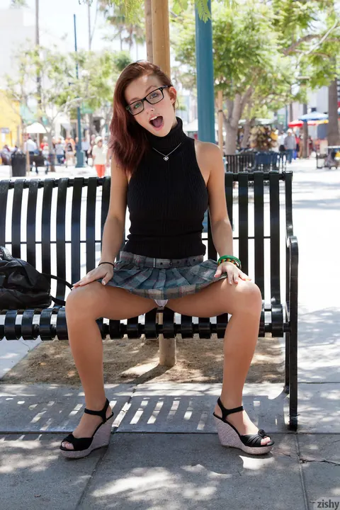 Victoria Lynn: Petite Redhead in a Skirt and Glasses Flashes Her Panties in Public – photo 7 of 11