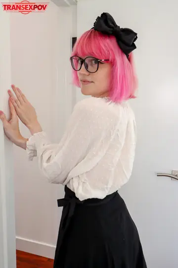 Trans Woman in Stockings Undresses for POV Anal