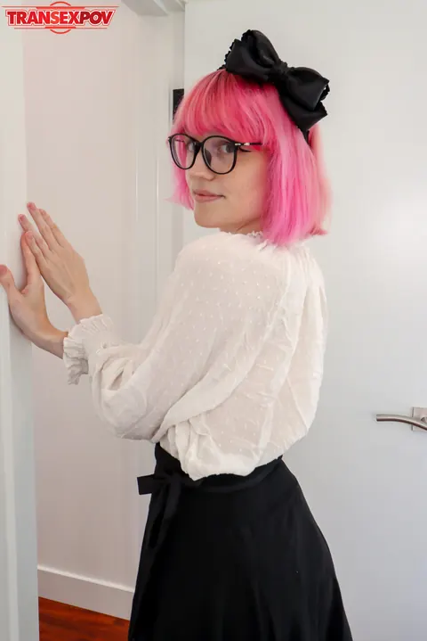 Trans Woman in Stockings Undresses for POV Anal – photo 1 of 16