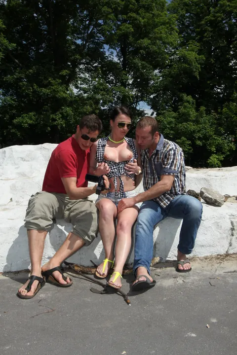 Busty Brunette Takes Two Men Doggy Style on a Boat – photo 1 of 20