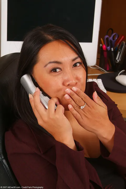 Asian MILF Secretary Undresses and Spreads at the Office – photo 2 of 21