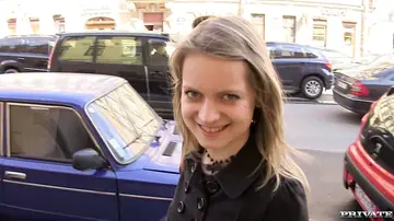 Russian Blonde with Short Hair Spreads for Sex