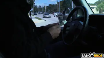 Petite Busty Latina in Glasses Takes Anal Doggy Style in a Car