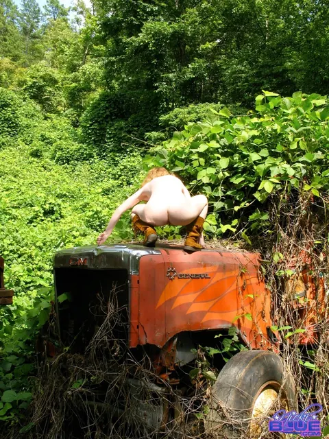 Nicki Blue: Redhead PAWG Undresses and Spreads on a Tractor in the Forest – photo 6 of 20