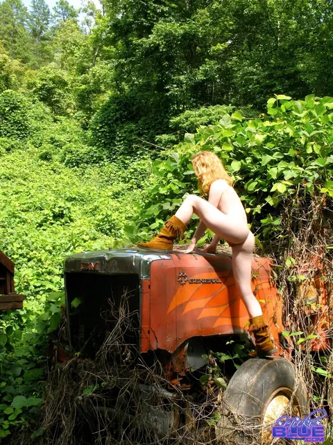 Nicki Blue: Redhead PAWG Undresses and Spreads on a Tractor in the Forest – photo 5 of 20