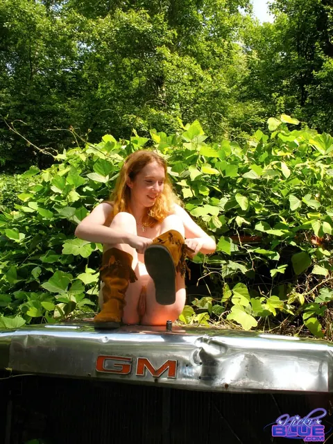 Nicki Blue: Redhead PAWG Undresses and Spreads on a Tractor in the Forest – photo 20 of 20