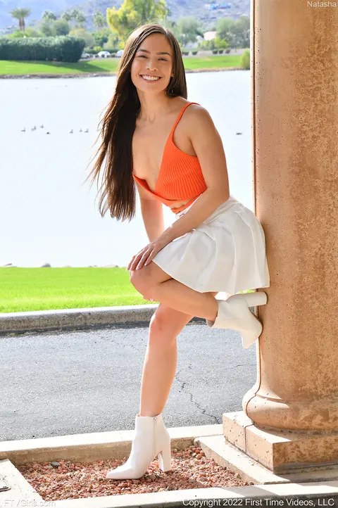 Slim Asian Brunette Uses a Dildo Outdoors – photo 3 of 15