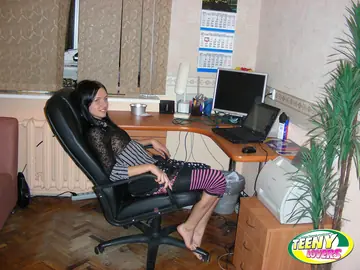 Skinny European Brunette Sucks, Fucks Doggy and Takes Anal in the Office