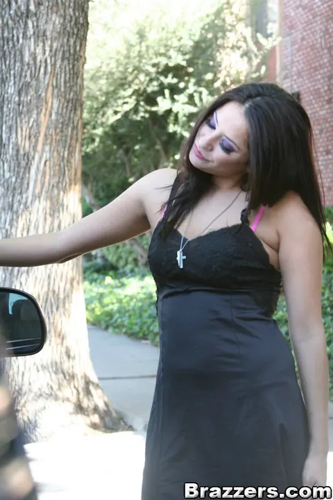 Paisley Adams: Brunette in a Skirt Sucks and Gets Fucked Anally Outdoors – photo 1 of 16