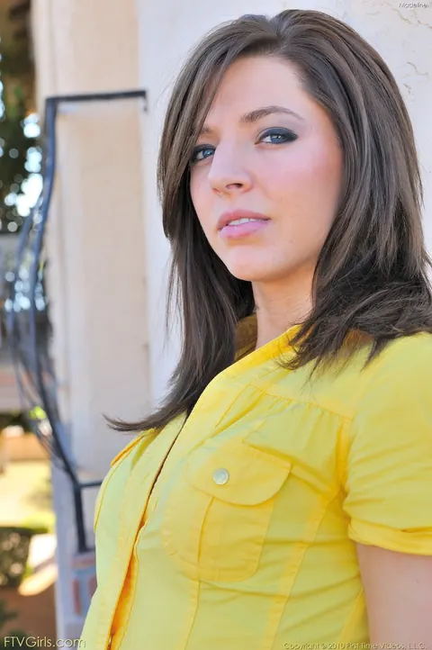 Brunette Strips Out of Her Yellow Dress and Spreads – photo 18 of 21