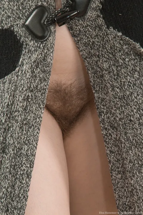 Elsa Hanemer: Brunette in Socks Strips and Fingers Her Hairy Pussy – photo 1 of 17