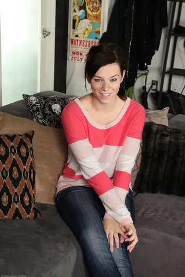 Aubrey James – Pale Brunette Pulls Her Panties Aside in Jeans and Lingerie
