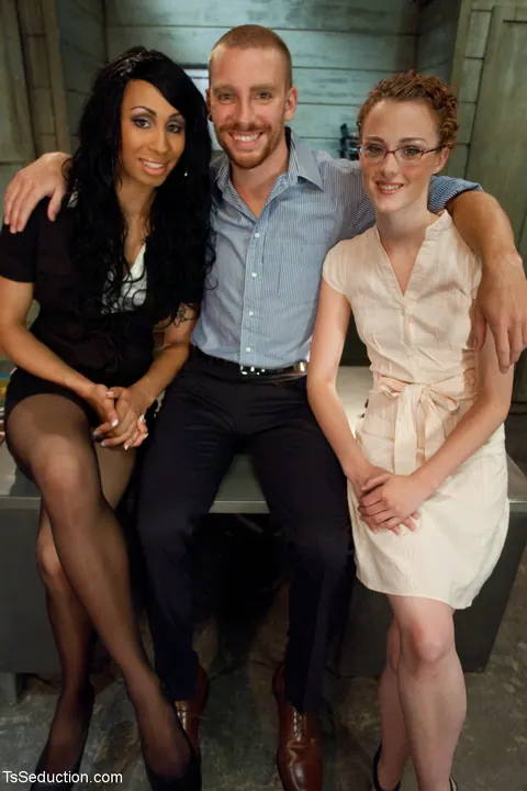 Honey FoXXX: Slim Redhead in Glasses and High Heels Has a Threesome – photo 1 of 20