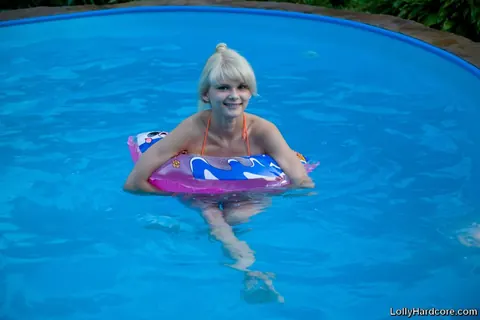 Lolly Hardcore: Petite Blonde European in a Bikini Has a Threesome by the Pool – photo 5 of 21
