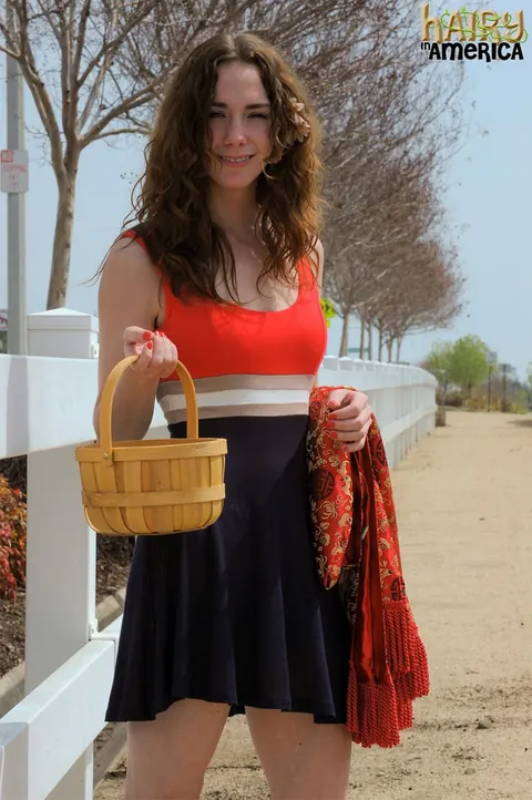 Sammy Grand: Hairy Brunette in a Skirt Gets Licked and Fucked Outdoors – photo 1 of 15