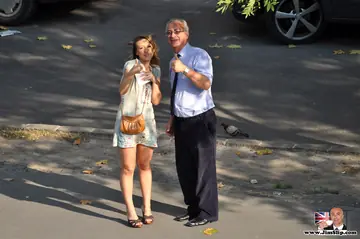 Busty Blonde European in Heels Lifts Her Skirt to Fuck an Older Man