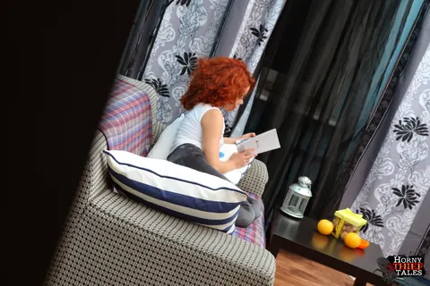 Cute Sunny: Curly Redhead Sucks Two Men and Gets Fucked on the Sofa – photo 1 of 21