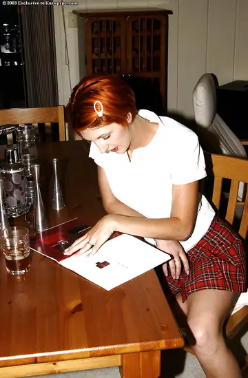 Redhead with Short Hair Pulls Panties Aside to Finger Her Hairy Pussy
