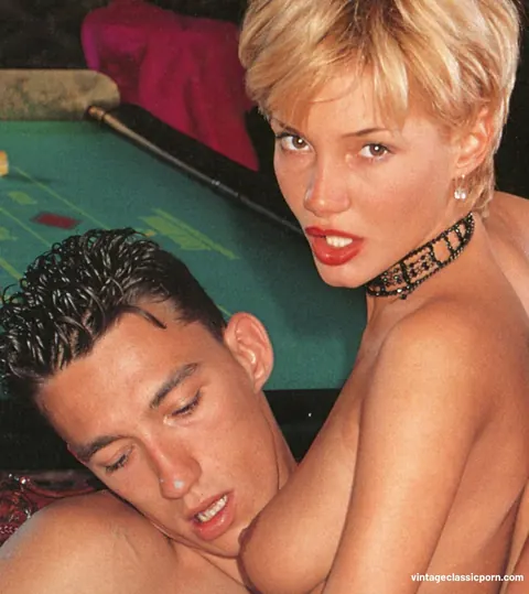 Greta Milos: European Blonde in Stockings Takes Two Men on a Table – photo 13 of 17