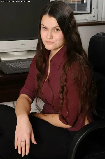Hairy Woman Strips in the Office and Plays with Her Ass