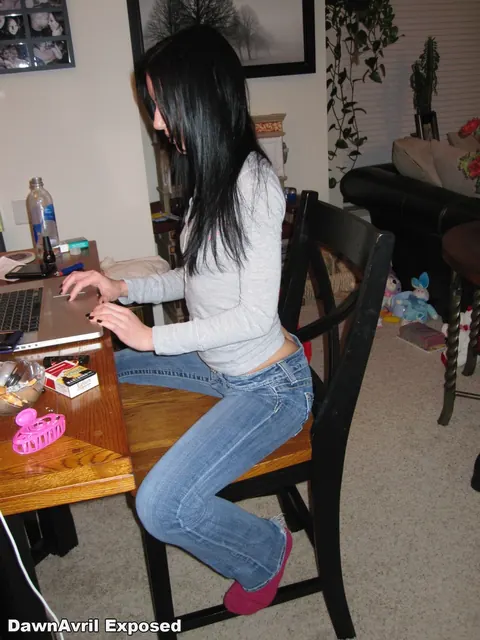 Dawn Avril: Brunette with Big Fake Tits Spreads in the Kitchen – photo 9 of 15