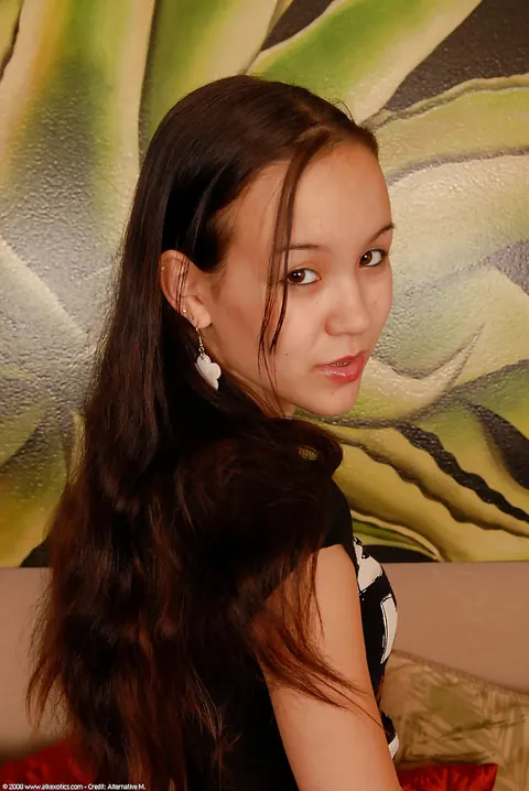 Amai Liu: Petite Asian Brunette Strips to Finger Her Shaved Pussy – photo 1 of 16