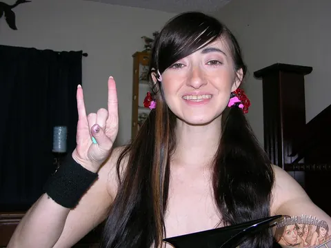 Brunette with Big Natural Tits and Pigtails Spreads Wide – photo 11 of 18