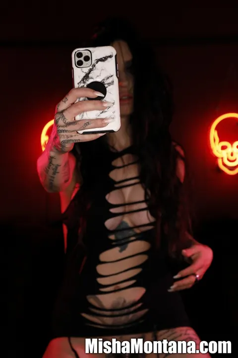 Misha Montana: Busty Tattooed Brunette Spreads Her Pierced Pussy in Selfies – photo 4 of 12