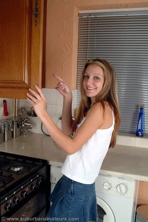 Petite British Woman Strips Off Her Skirt and Spreads in the Kitchen – photo 11 of 21