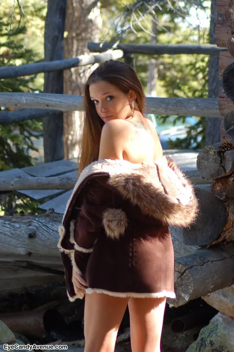 Busty Woman with Pierced Nipples Undoes Coat Outdoors – photo 12 of 16