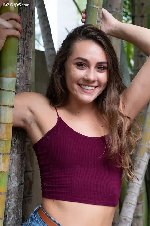 Mackenzie Mace: Petite Brunette Strips Out of Her Shorts and Poses Outdoors – photo 2 of 21
