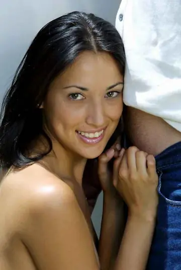Indian Brunette Kneels for a Blowjob and Handjob