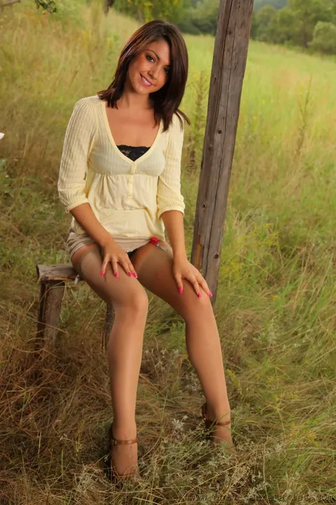 Gemma Jack: Brunette PAWG Poses in Lingerie and Skirt Outdoors – photo 5 of 20