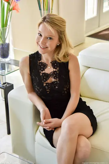 Pale Blonde PAWG in a Dress and Thong Strips Nude and Poses