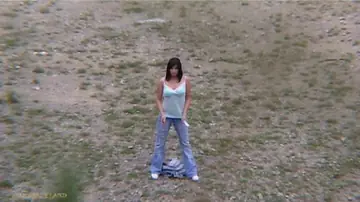 Roxyn – Brunette MILF Strips Outdoors in Bondage and Spreads Her Legs